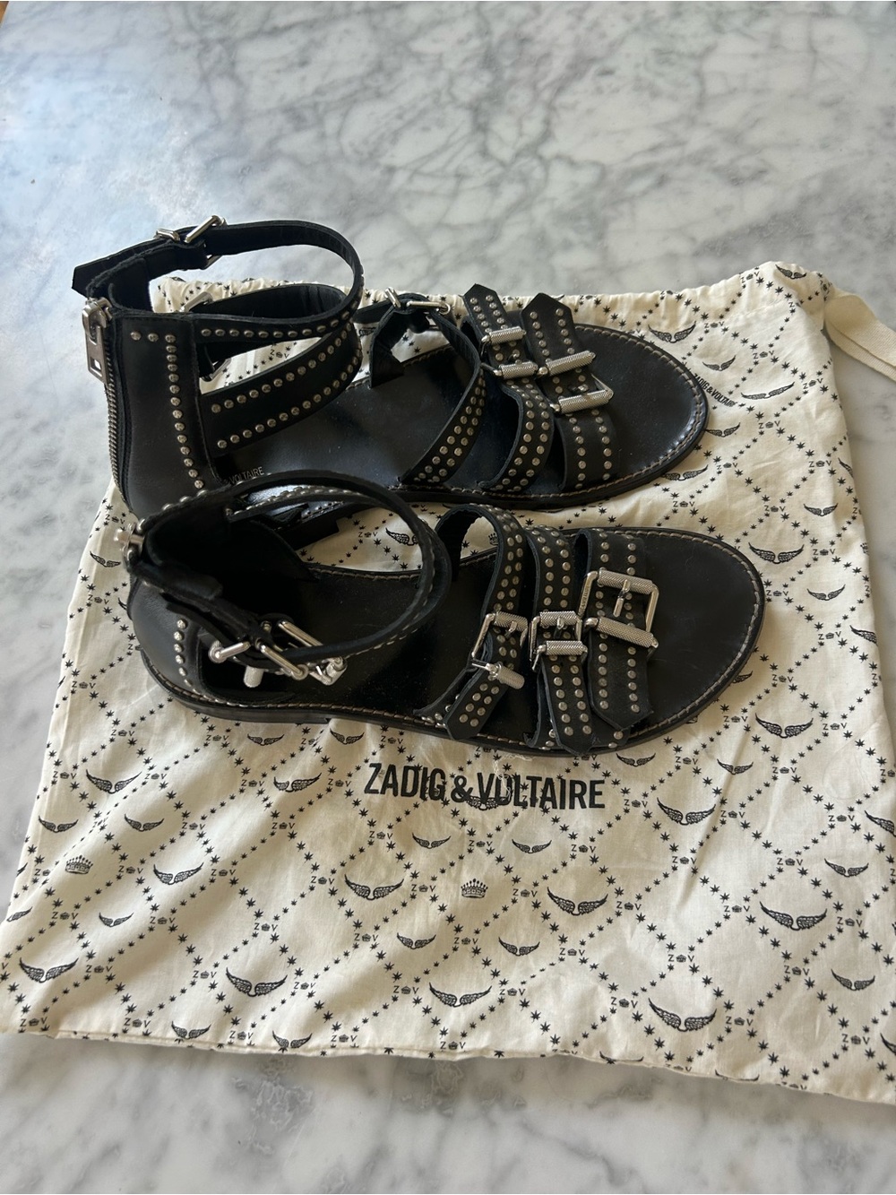 Zadig & Voltaire Women’s Black Studded Gladiator Sandals size 39